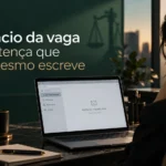 Advogada diante do notebook com a caixa de entrada vazia, à espera de resposta de um processo seletivo